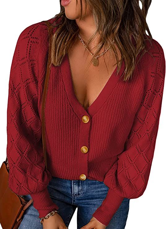 KIRUNDO Fall 2022 Women's Long Sleeve V Neck Open Front Cardigan Button Down Soft Ribbed Knitted ... | Amazon (US)