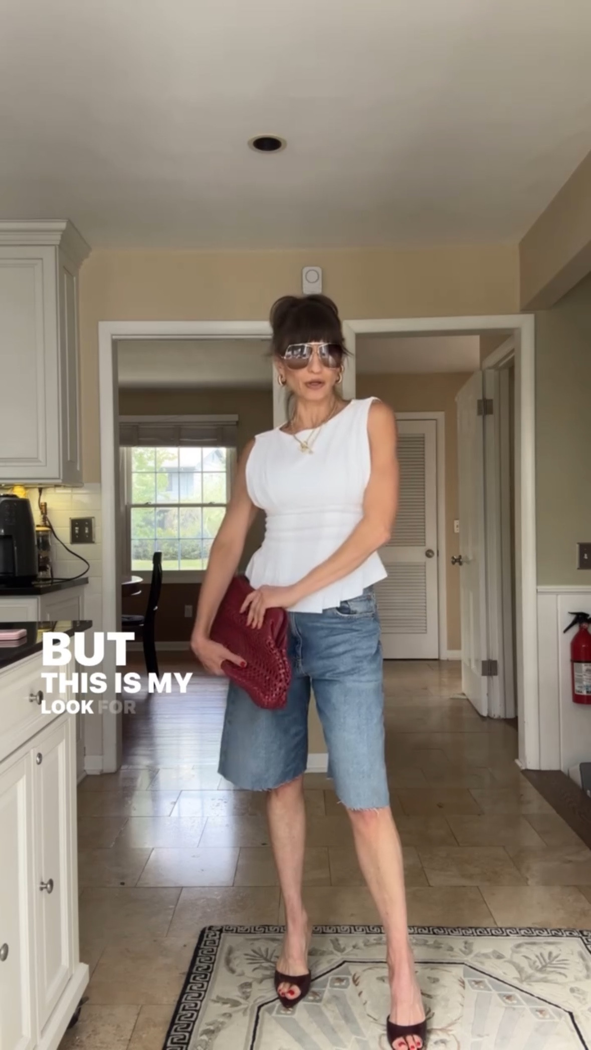 Shorts are actually pants that I cut right below the stitches on the inner side of the knee. I am wearing one size bigger than mine for this loose fit. Top fits true to size and so does sandals

#LTKParties #LTKStyleTip #LTKShoeCrush