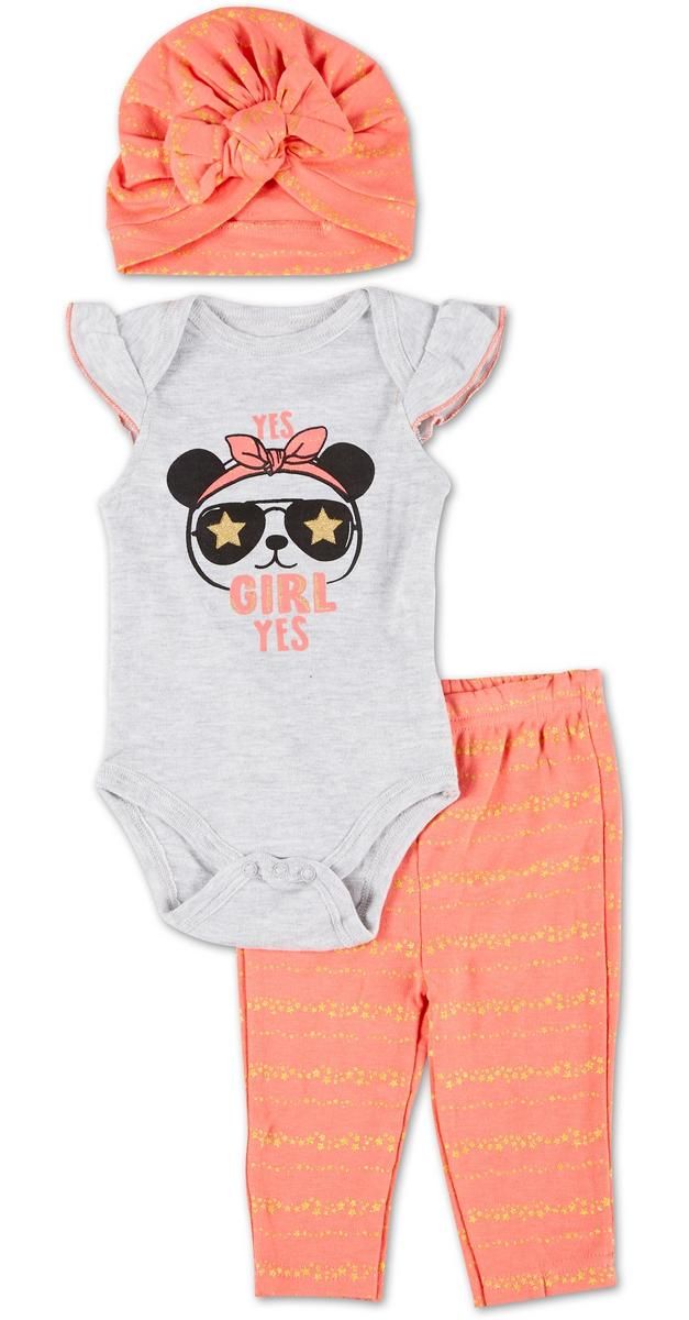 Baby Girls 3 Pc Creeper & Pants Set - Coral-coral-6038008141685  | Burkes Outlet | bealls