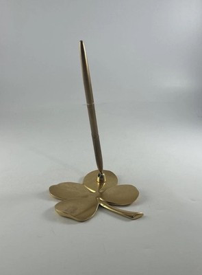 Vintage 1986 24 Karat Gold Plated Brass 4 Leaf Clover Tray Holder W/ Pen | eBay US