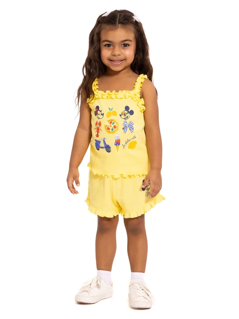 Disney Minnie & Mickey Mouse Toddler Girls La Dolce Vita Graphic Tank Top with Ruffle Shorts, 2-P... | Walmart (US)
