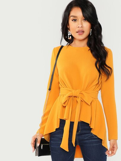 SHEIN Self Belted Asymmetrical Hem Top | SHEIN