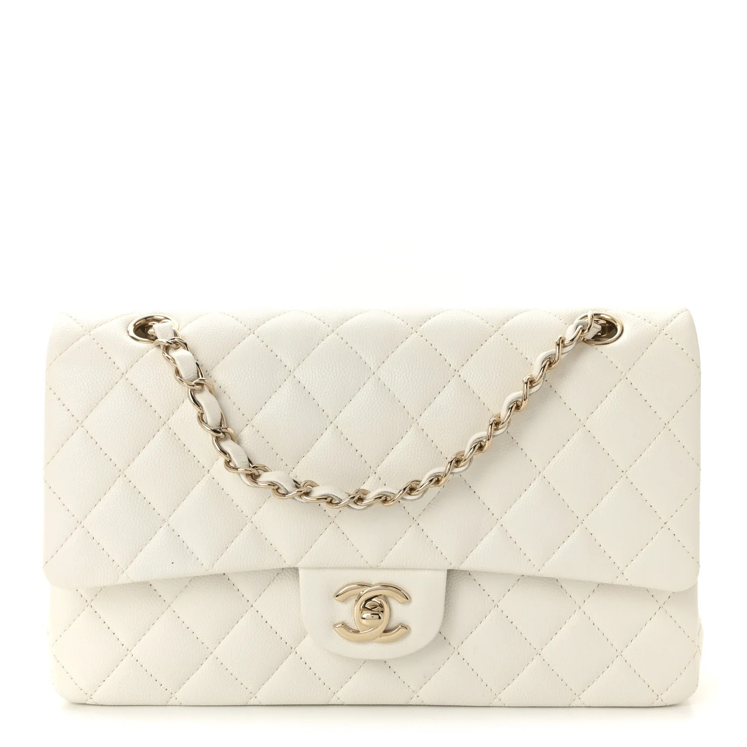 Caviar Quilted Medium Double Flap White | FASHIONPHILE (US)