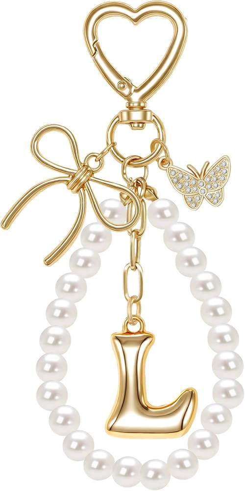 Cute Bubble Initial Cute Butterfly&Bow Keychain,Gold Charms Gifts for Women,Handbag Purse Accesso... | Amazon (US)