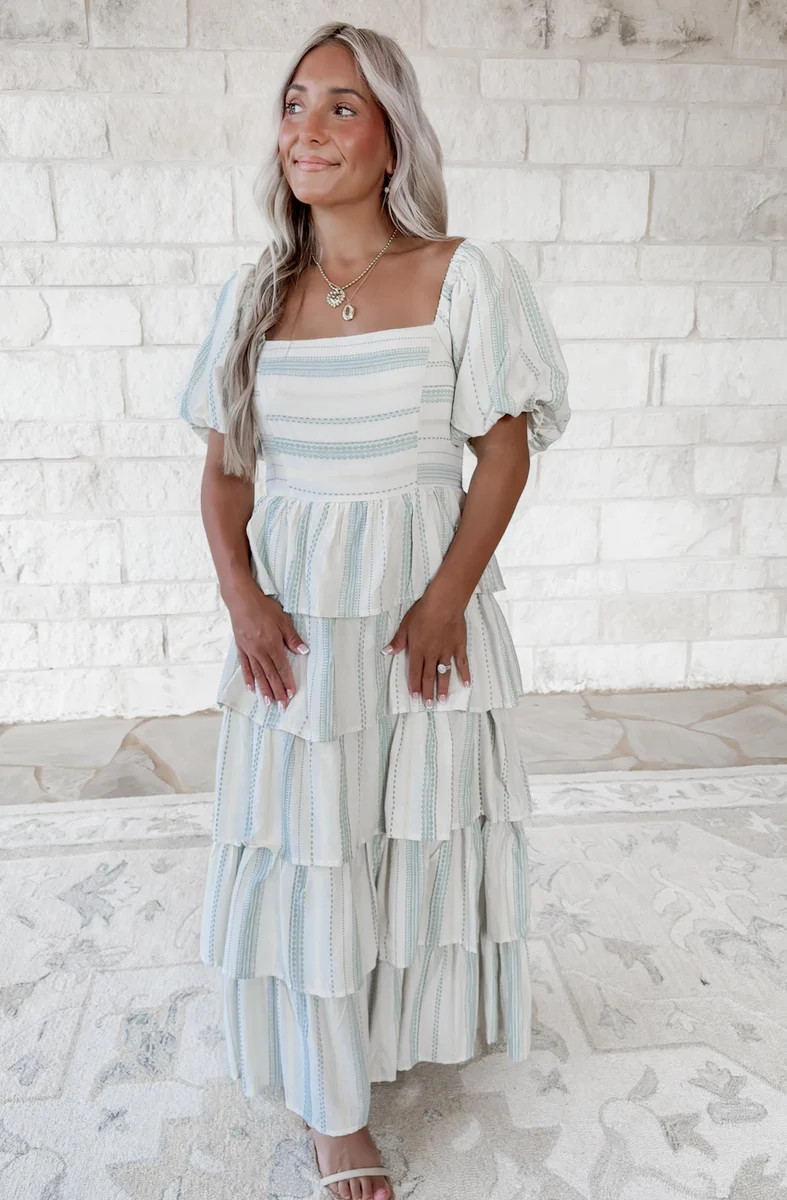 Something About It Striped Puff Sleeve Midi Dress | CK Squared Boutique