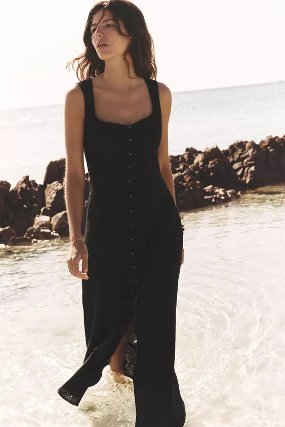 LINEN BLEND MIDI DRESS | Zara UK