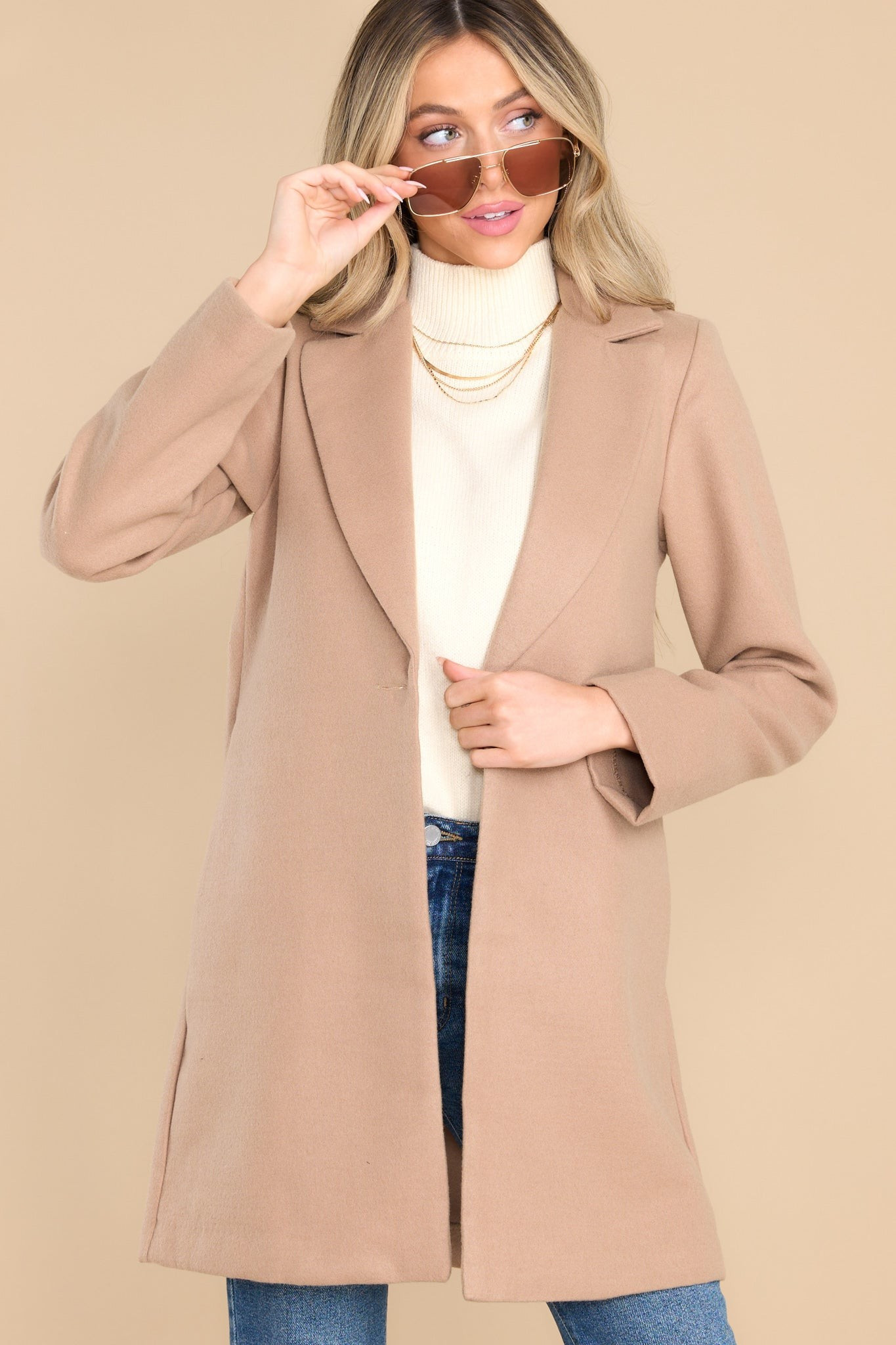 New York Nights Light Camel Coat | Red Dress 