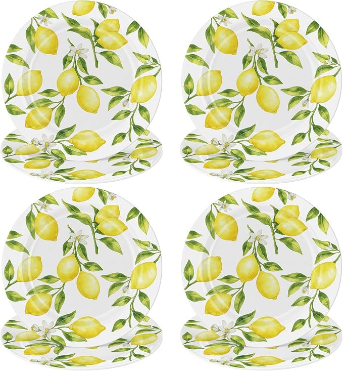 8 Pcs 8" Lemon Melamine Plastic Plates Unbreakable Dinner and Salad Plates for Wedding Baby Showe... | Amazon (US)