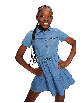 Toddler and Little Girls Lightweight Denim Ruffled Shirtdress | Macy's