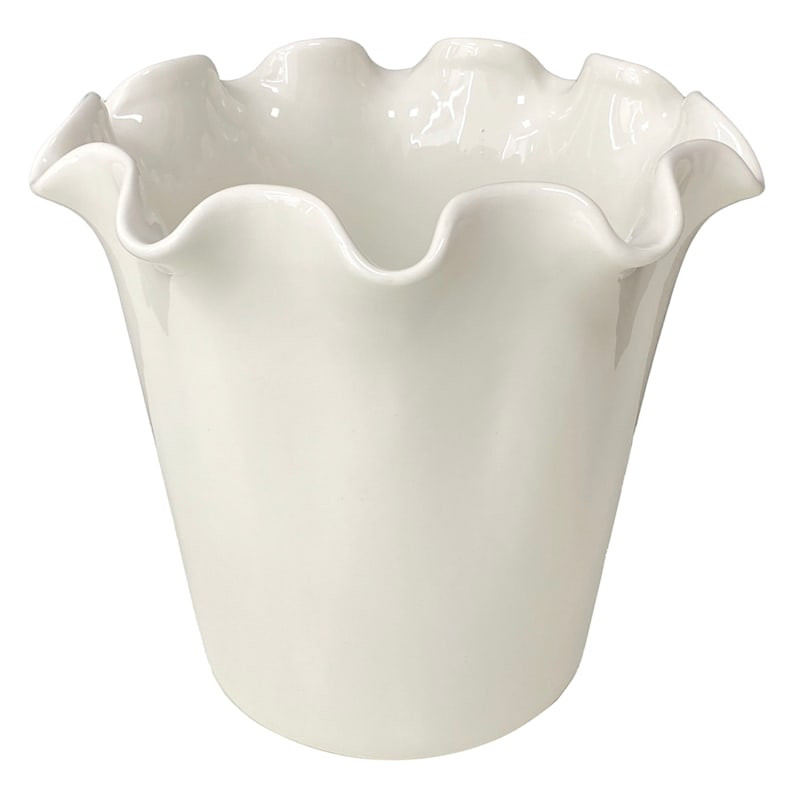 Willow Crossley White Pie Crust Edge Ceramic Vase, 10" | At Home