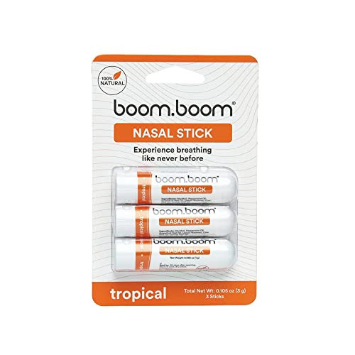 BoomBoom Nasal Stick (3 Pack) | Vapor Flow Technology | Better Breathing + Natural Focus | Cool Refreshing Sensation | Premium Essential Oils + Menthol Inhaler (Tropical) | Amazon (US)