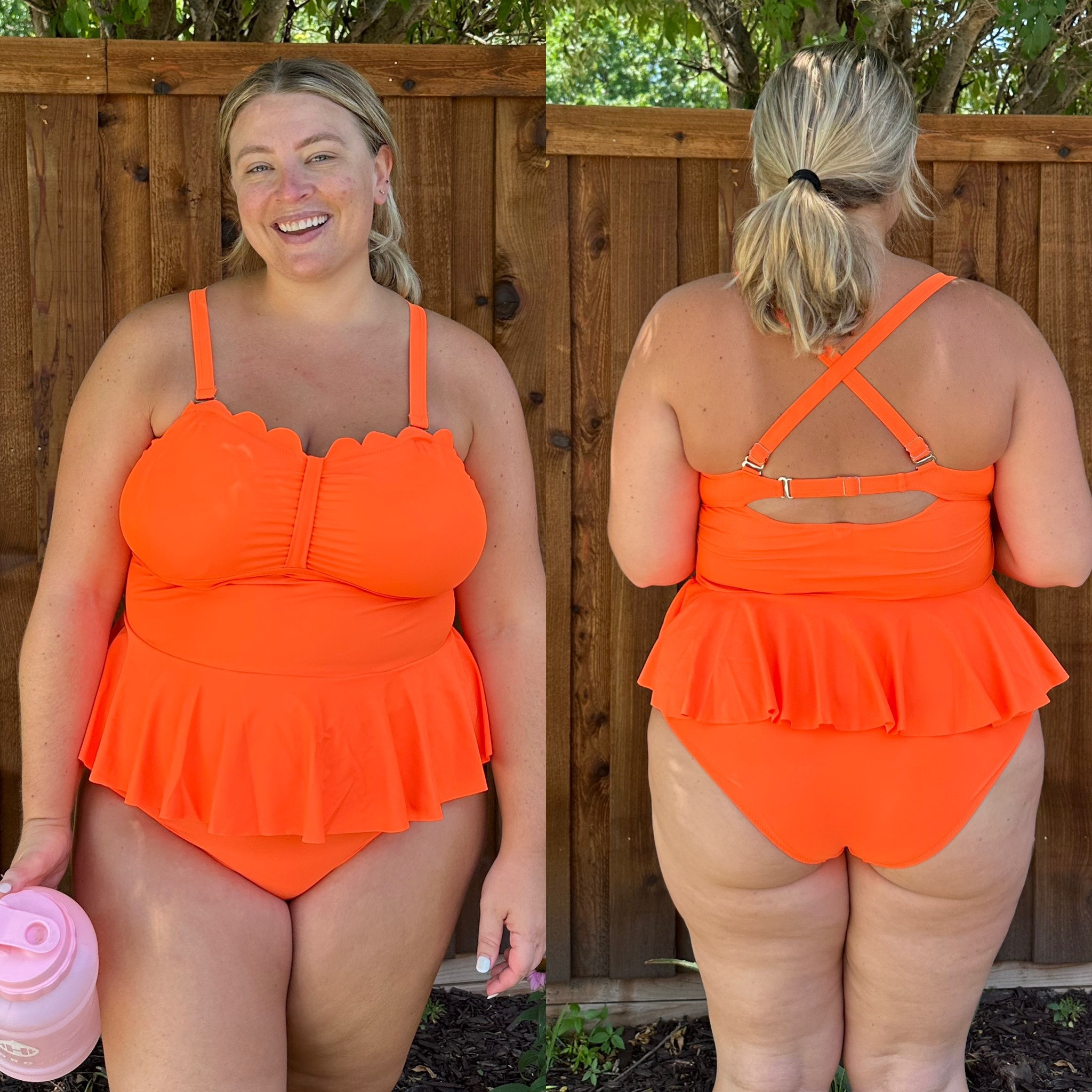 Amazon tankini - scalloped hem, peplum ruffles, adjustable straps and semi adjustable band. High waisted bottoms. Multiple colors including this gorgeous orange! Swimwear under $40 #amazon #plussize #bathingsuit #swim 

#LTKcurves #LTKswim #LTKunder50