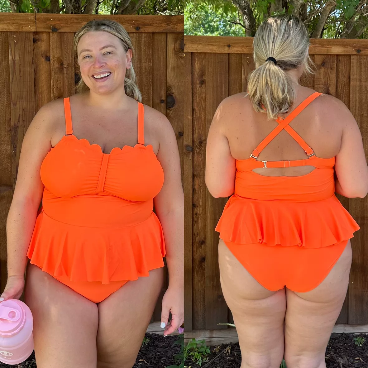 Two Piece Peplum Swimwear For Women Plus Size Scalloped Swimsuits-Neon –  Yonique
