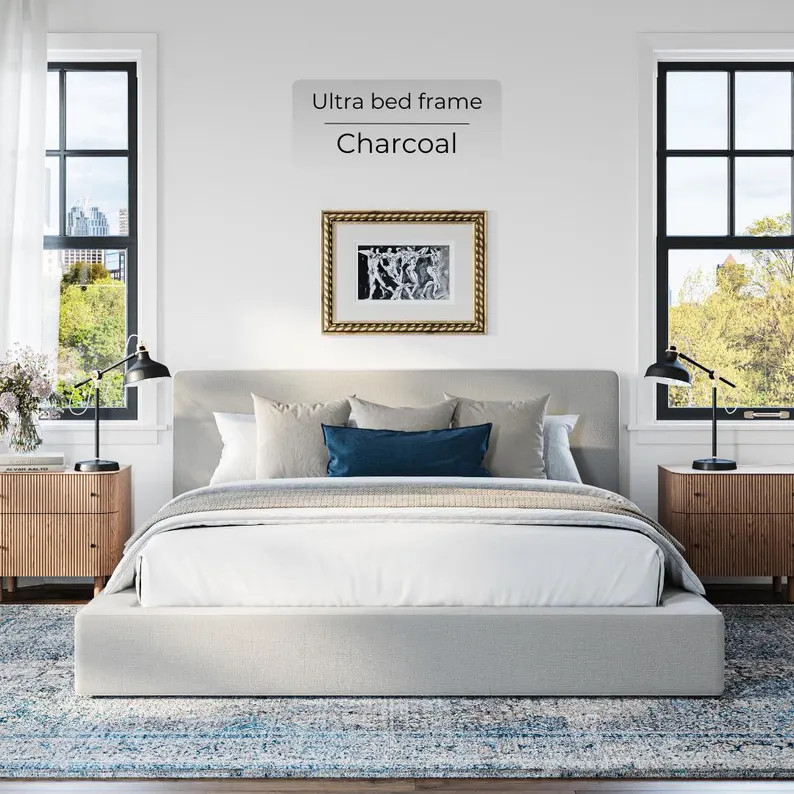 Cushioned Upholstered Bed Frame and Headboard Set: Modern, Ouchless Platform Bed - Etsy | Etsy (US)