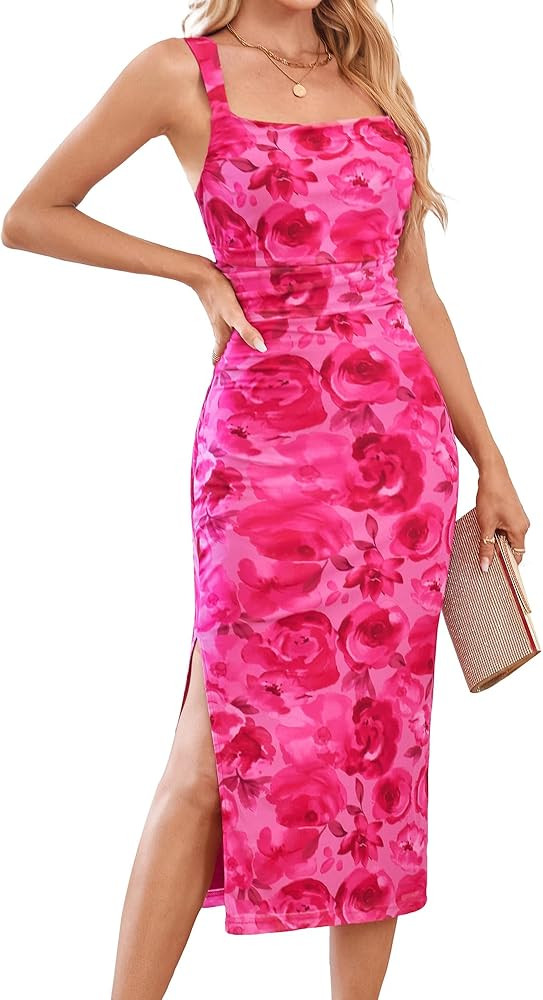 GRACE KARIN Mesh Dress for Women Tie Dye Bodycon Midi Stetchy Wedding Square Neck Party Cocktail | Amazon (US)