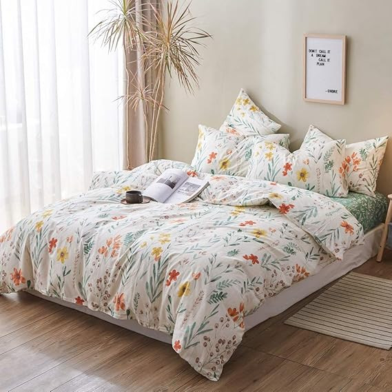 EAVD Garden Style Yellow Orange Flower Duvet Cover Full/Queen Soft 100% Cotton Chic Shabby Floral... | Amazon (US)