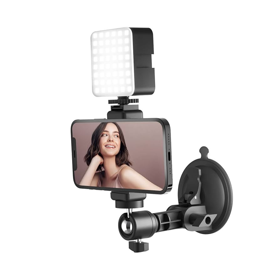Suction Cup Mirror Phone Holder with Light, Travel Wall Phone Camera Mount for Makeup Content Cre... | Amazon (US)