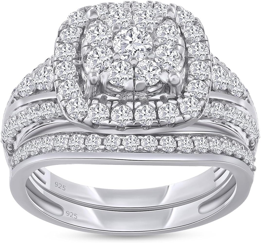 Double Halo Bridal Ring Sets for Women Round Lab Created Moissanite or Lab Grown Diamond Wedding ... | Amazon (US)