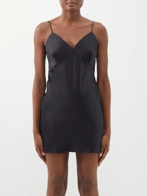 Olivia Von Halle - Xena Silk-satin Mini Slip Dress - Womens - Black | Matches (US)