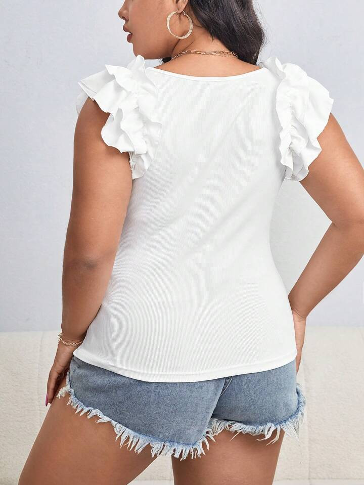 SHEIN Privé Plus Ruffle Trim Tee | SHEIN