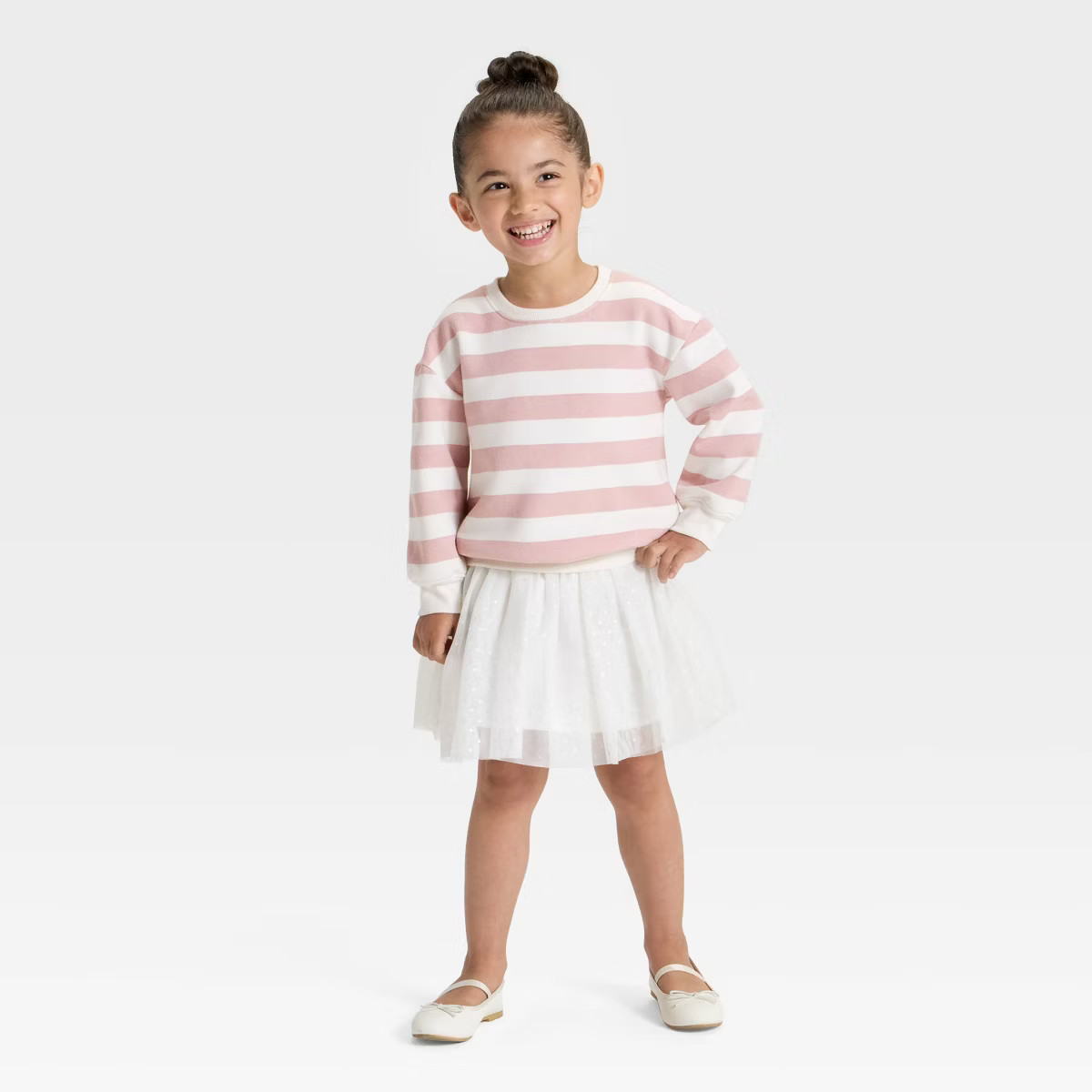 Toddler Girls' Hearts Fleece Pullover Sweatshirt - Cat & Jack™ Cream 12M | Target