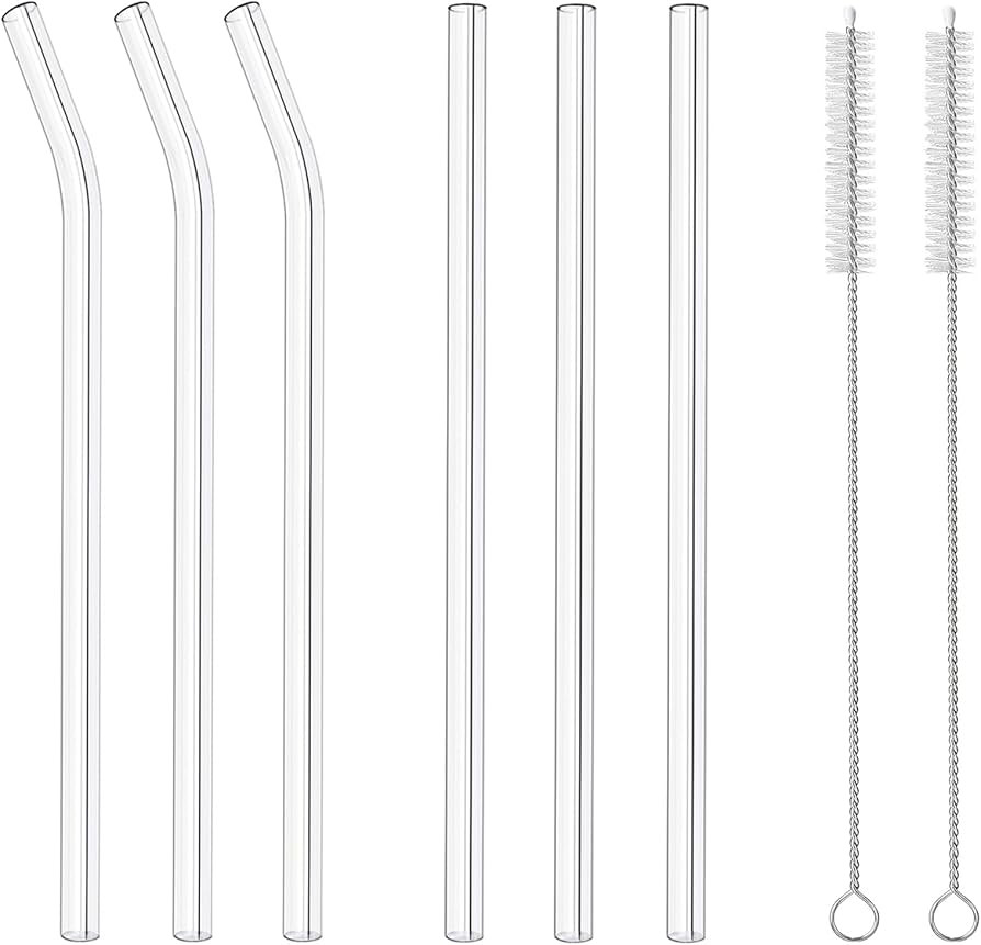 6 Pack Reusable Glass Straws, 8”x 8mm Clear Drinking Straws, Including 3 Straight and 3 Bent wi... | Amazon (US)