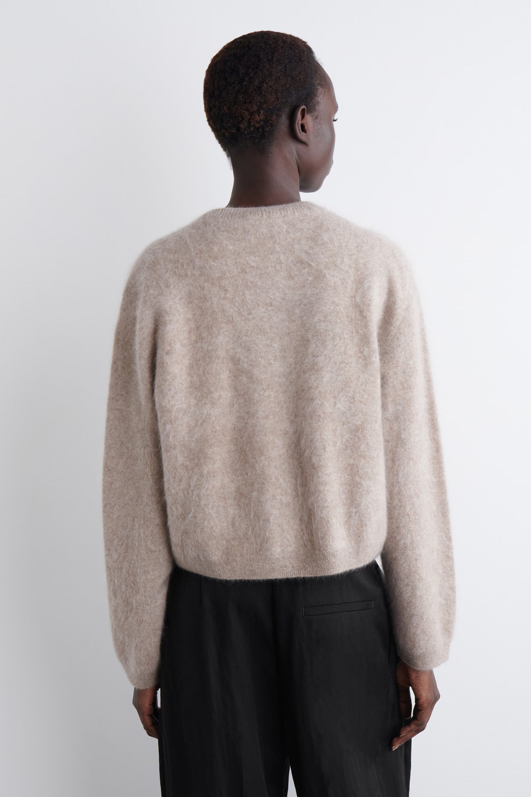 BRUSHED-CASHMERE CREW-NECK CARDIGAN - BEIGE | COS | COS UK