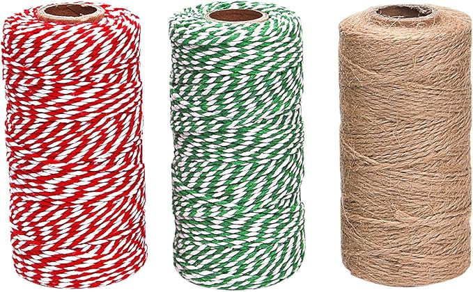 3 Rolls Christmas Cotton Twine and Natural Jute String Rope for Gift Wrapping Tag Ornaments | Amazon (US)