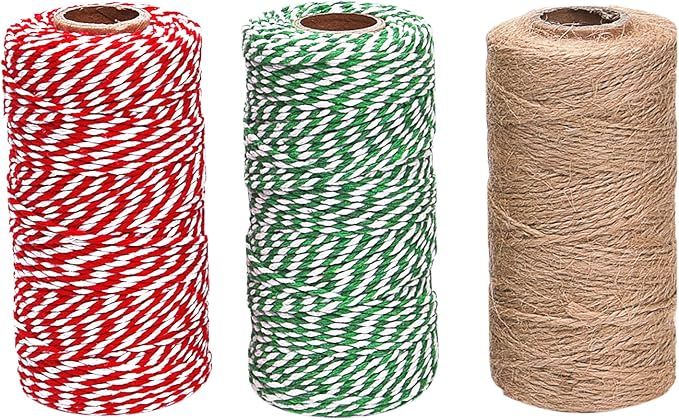 Sunmns 3 Rolls Christmas Cotton Twine and Natural Jute String Rope for Gift Wrapping Tag Ornament... | Amazon (US)