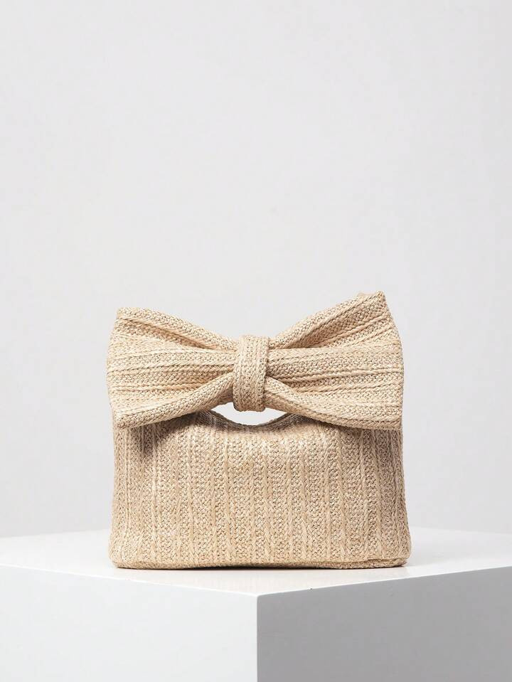 MICHELLE BAG Vintage Woven Tote Bag,Bowknot Decorated Clutch Bag,Simple & Versatile Wristlet,Holi... | SHEIN