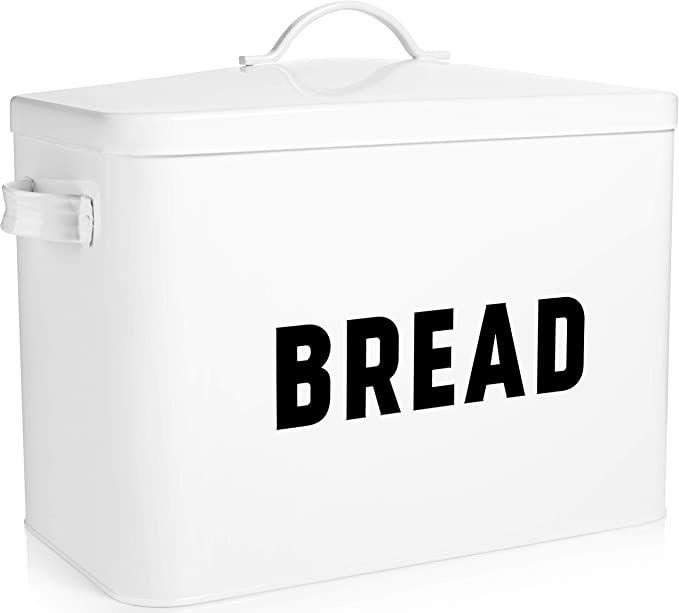 Bread Box for Kitchen Countertop - Extra Large Keeps 2+ Loaves Fresh - White Metal Bread Storage ... | Amazon (US)