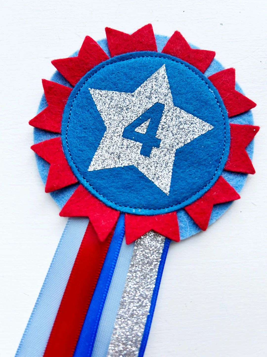 Glitter Star Birthday Rosette Pin, Personalized Felt Badge, Age Birthday Party Pin, Red and Blue ... | Etsy (US)