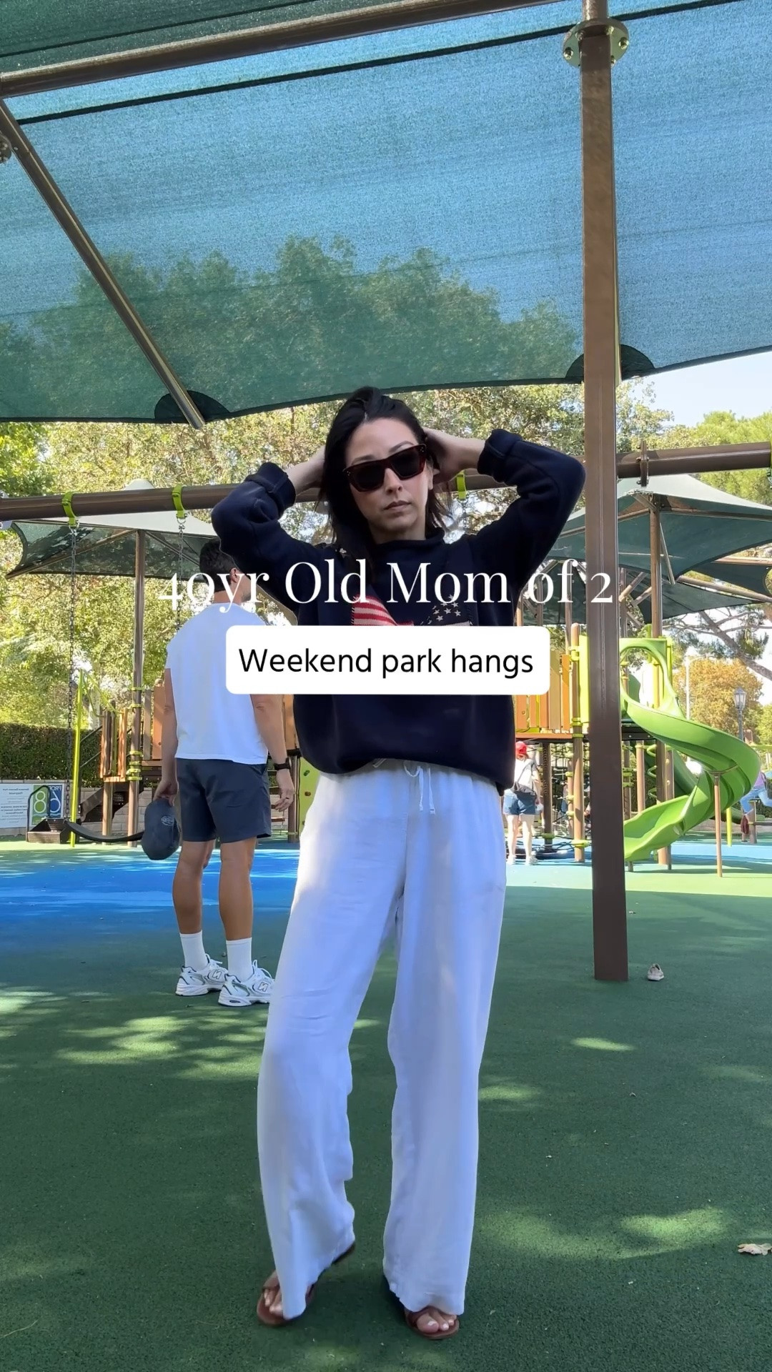 40yr old mom of 2 - what I wore to the park on Memorial Day. 

Tuckernuck sweater small - could waer the the xs
J.Crew tee medium
Gap Factory line pants petite xs
Hermes Oran sandals 35
J.Crew tote
Celine sunglasses

#LTKmomlife #LTKPetite