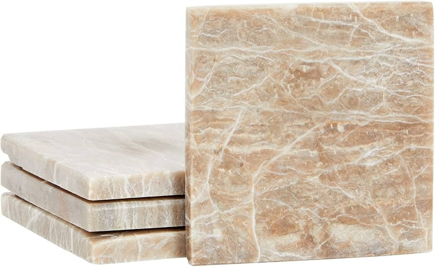 4 Pack Square Emperador Alabaster Geode Coasters, Stone Slices for Drinks (3.5 x 3.5 In) | Amazon (US)