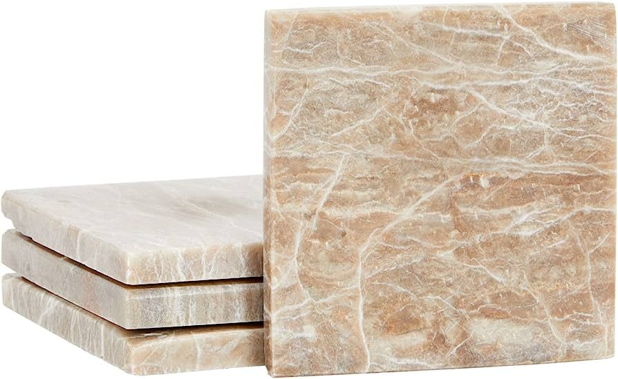 4 Pack Square Emperador Alabaster Geode Coasters, Stone Slices for Drinks (3.5 x 3.5 In) | Amazon (US)