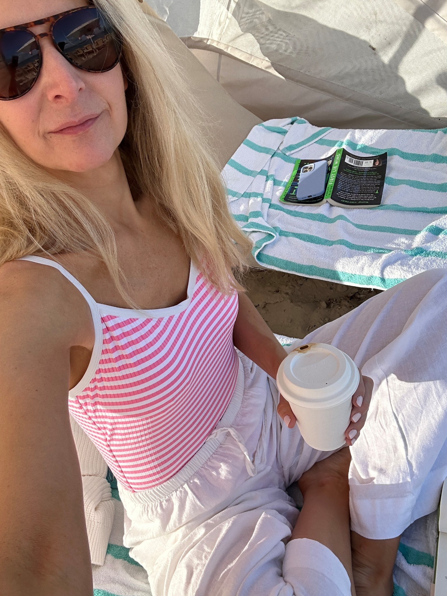 Found this suit at Target! Adjustable straps and so cute with these white linen pants. Enjoying reading with my senior. Thankful she’s wanting to spend some time with me on this senior year. 

#LTKWatchNow #LTKTravel