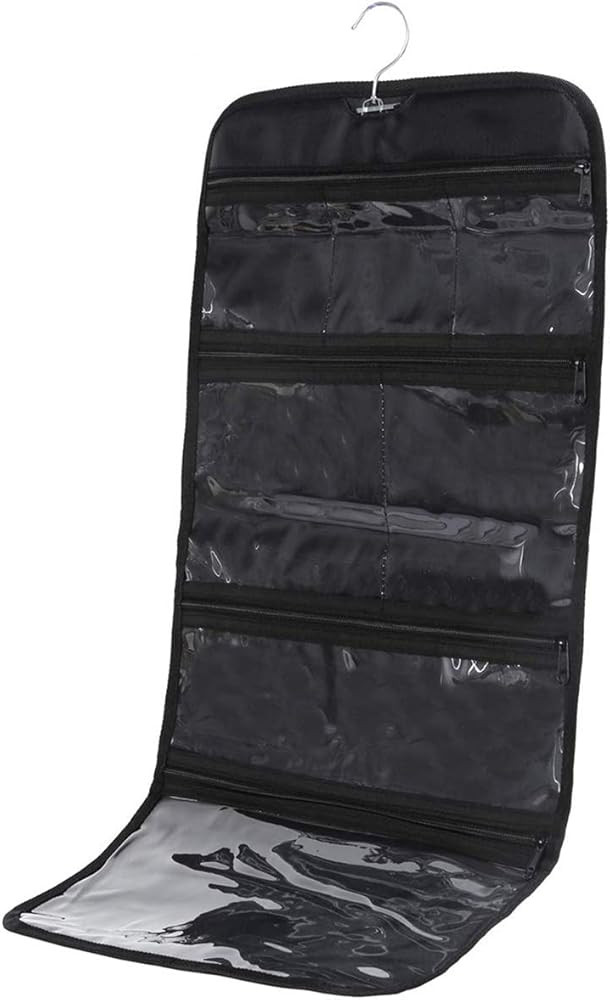 Foldable Clear Hanging Travel Toiletry Bag Cosmetic Organizer Storage (Black) | Amazon (US)