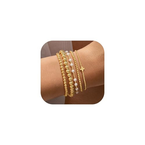 Yoosteel Mothers Day Gifts - 14K Gold Plated Stackable Beaded Bracelets Set for Women Teen Girl G... | Amazon (US)