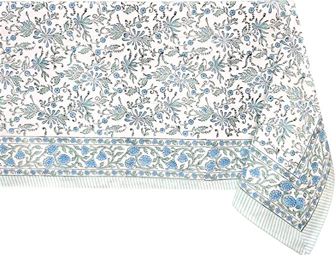 ATOSII 'Aster Blue’ 100% Cotton Canvas Boho Square Tablecloth, Handblock Print Floral Table Clo... | Amazon (US)