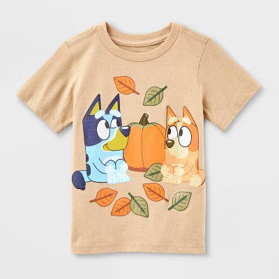 Toddler Bluey Short Sleeve Bingo Fall Pumpkin Halloween T-Shirt - Tan | Target
