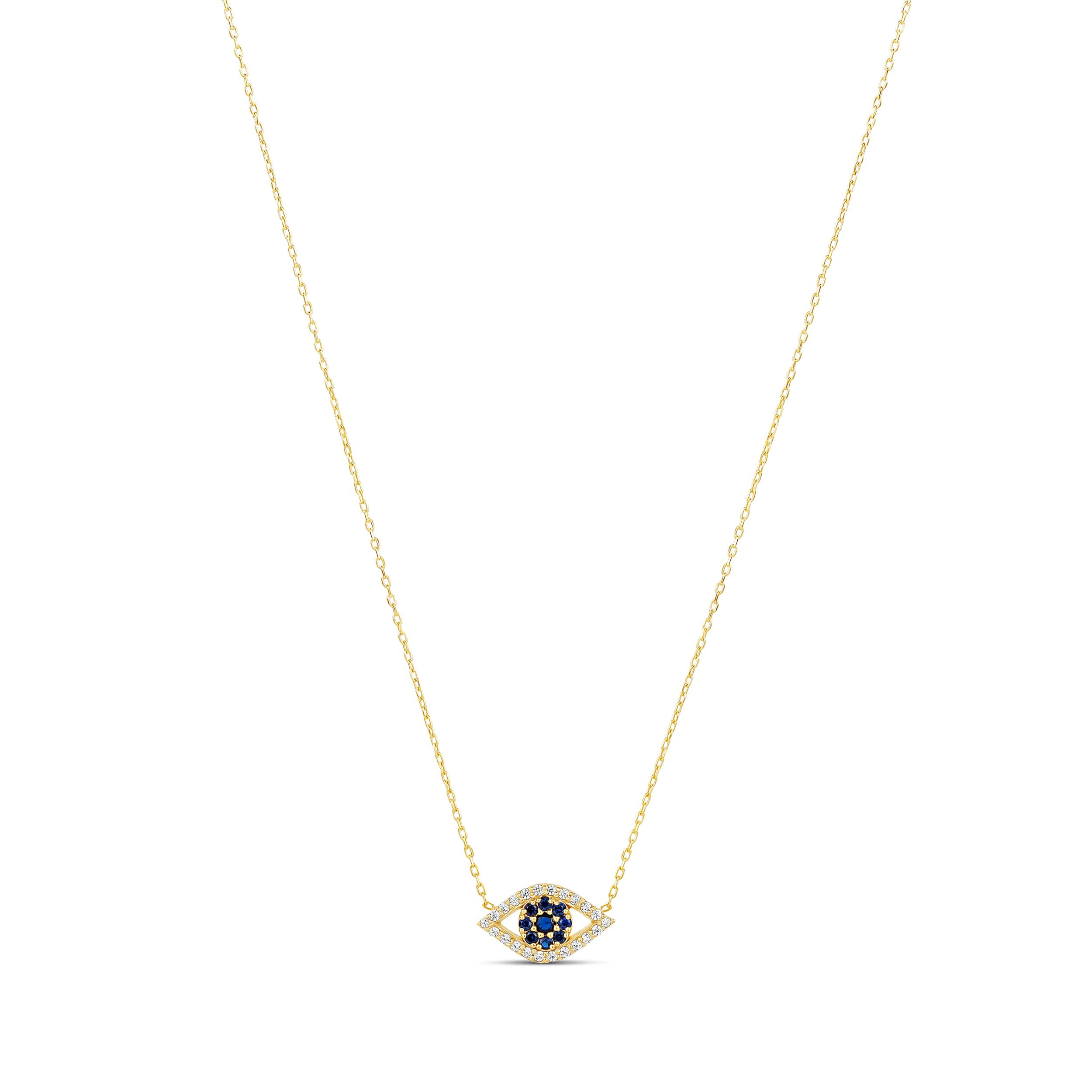 SHYMI Evil Eye Cut Out Necklace - .925 Sterling Silver, 14K Gold-Plated, Cubic Zirconia Detailing, Adjustable Chain (16″-18″), Day to Night | Shop Simon