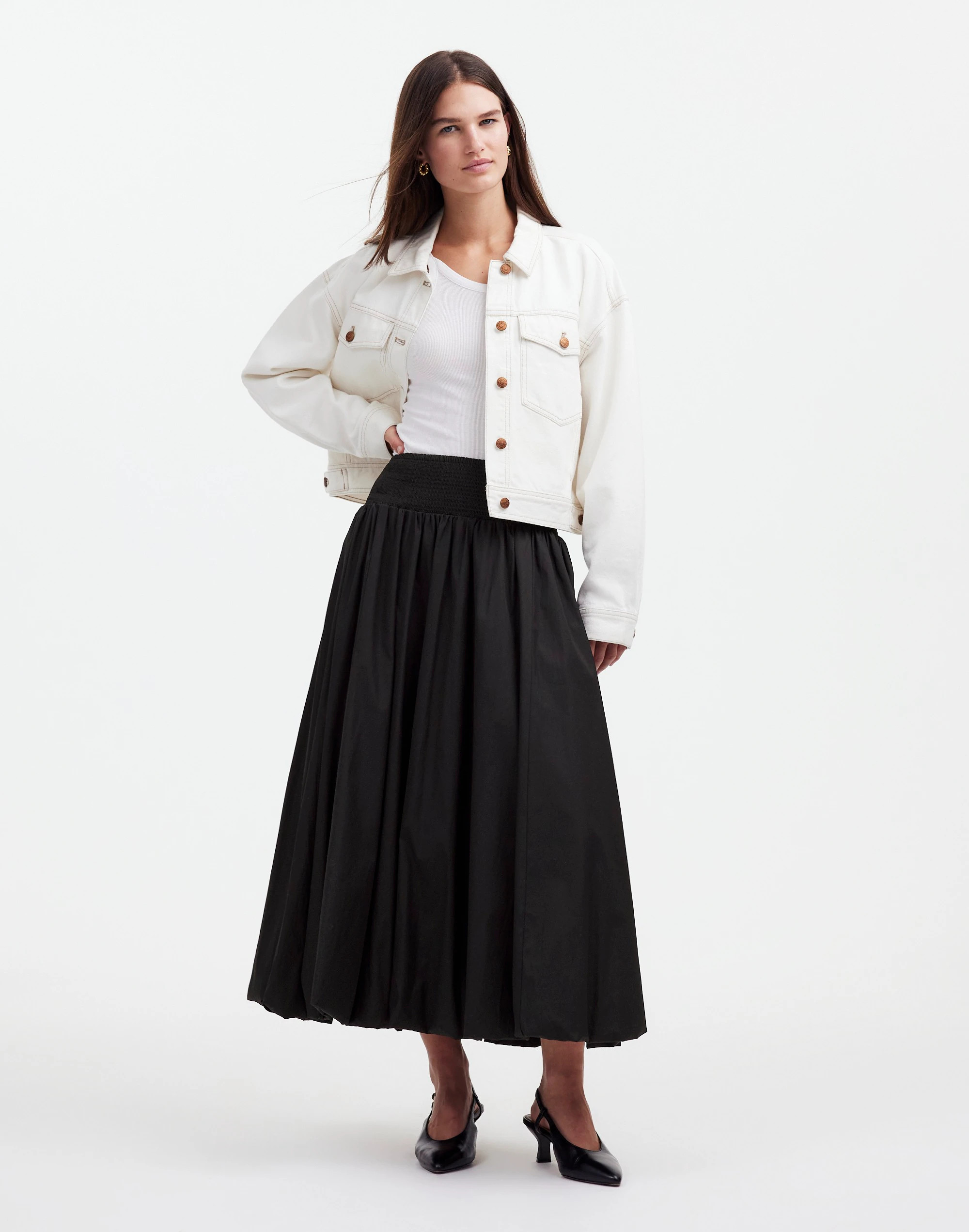 Poplin Smocked Bubble Midi Skirt | Madewell | Madewell