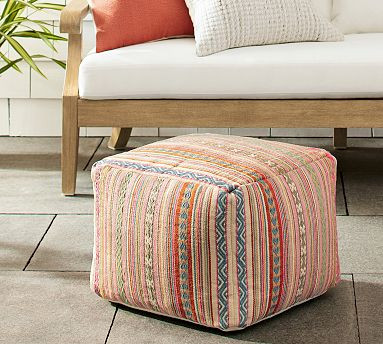 Pasadena Striped Outdoor Pouf | Pottery Barn (US)