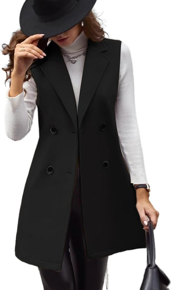 IDEALSANXUN Womens Long Wool Vest Fall Winter Sleeveless Blazer Jackets Double Breasted Trench Co... | Amazon (US)
