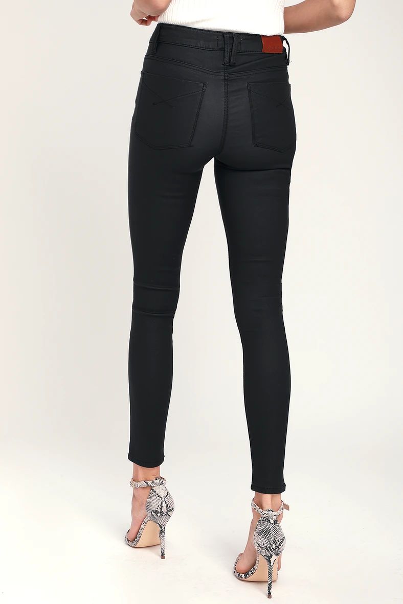 Olivia Washed Black High Rise Vegan Leather Skinny Jeans | Lulus (US)