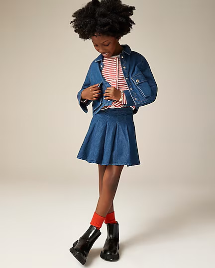 Girls' pleated skirt in drapey denim | J. Crew US