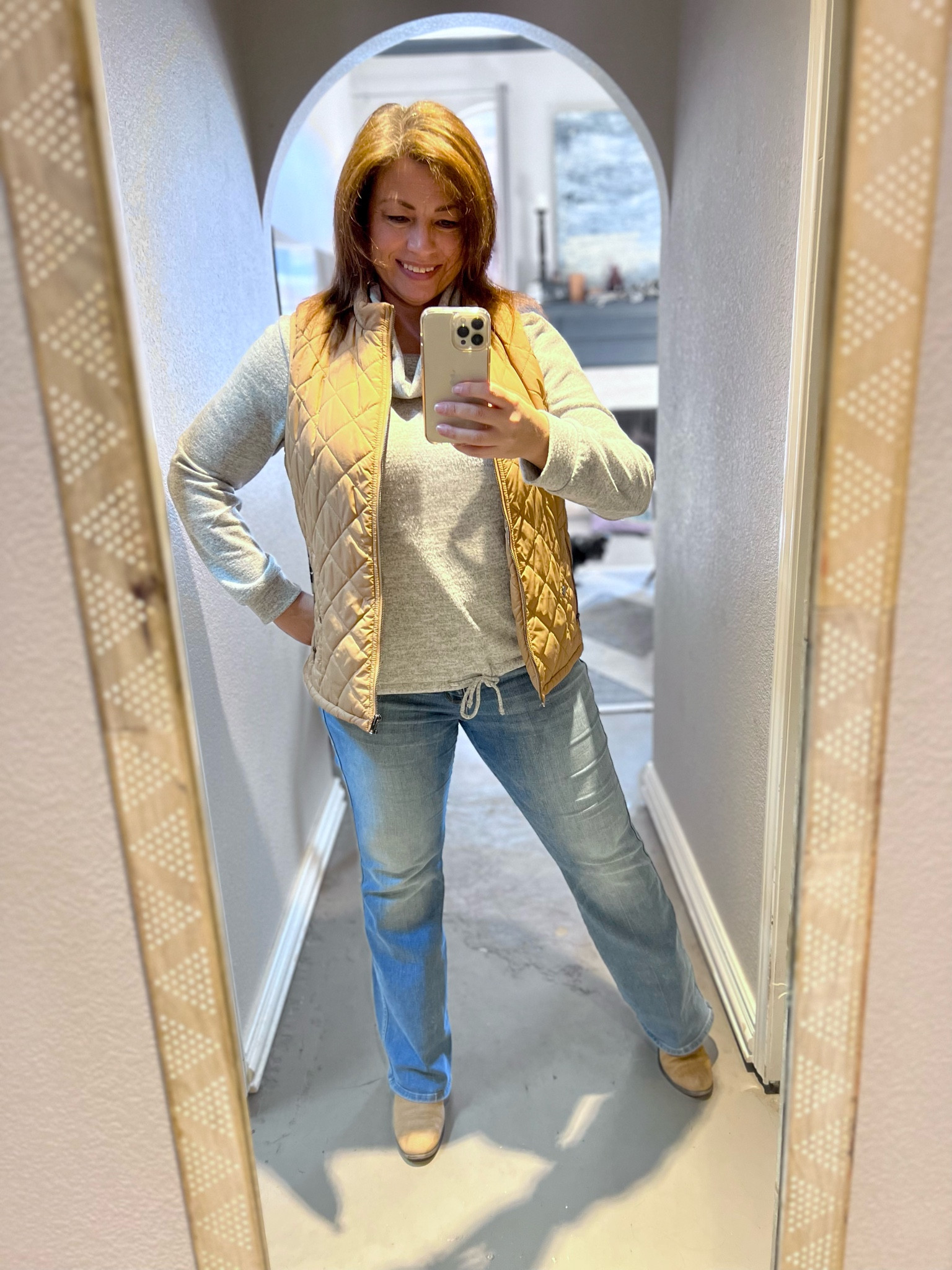 Lunch date with friends outfit.  Love this camel vest and boots together.  

#LTKshoecrush #LTKunder50 #LTKstyletip