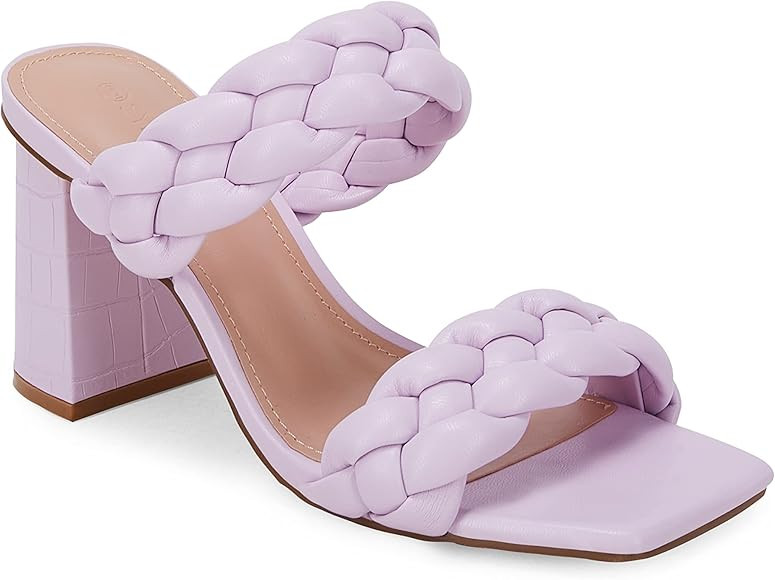 Syktkmx Women's Braided Heeled Sandals Backless Square Open Toe Block Slide Sandals | Amazon (US)