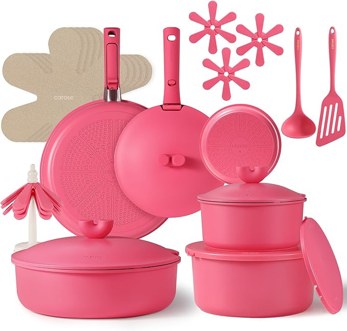 CAROTE 24pcs Pots and Pans Set Non Stick, Nonstick Cookware Set, Oven/Dishwasher/Fridge Safe Pots... | Amazon (US)