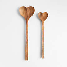 Heart Acacia Wood Mixing Spoon, Set of 2 | Crate & Barrel | Crate & Barrel
